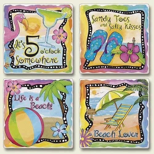 4 Tropical Beach Scenes Square Stone Coasters Set 4 Pack - 05-819 - Picture 1 of 1