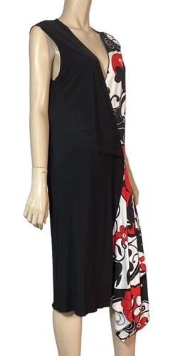 🌻MOTTO SIZE 14 BLACK MULTI FLORAL STRETCH FIXED WRAP DROP WAIST STYLE MIDI DRES - Picture 6 of 9
