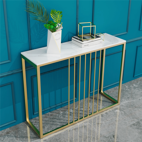 1M/1.2M Modern Hallway Accent Entrance Table Marble Console Table w/ Metal Frame - Picture 9 of 16