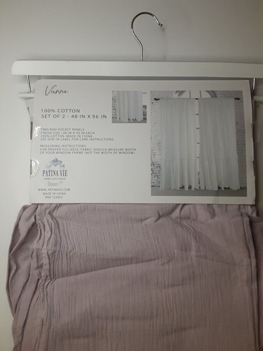 PATINA VIE Vienna LAVENDER Cotton Frayed Edge Ruffle Window Curtains Panels 96" - Picture 3 of 6