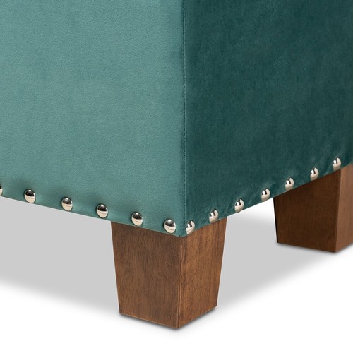 Padded Velvet Ottoman Storage Bed Bench Button-Tufted Nail Head Teal Blue Gray - Picture 11 of 35