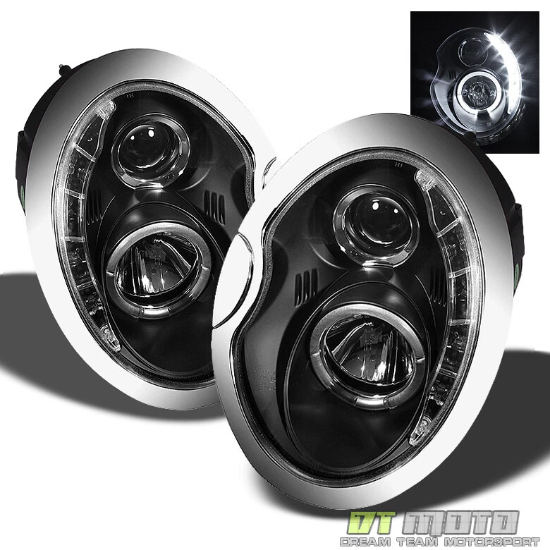 Faros proyectores negros Mini Cooper 2002-2006 con lámparas de circulación diurna LED DRL Foto 3 de 4