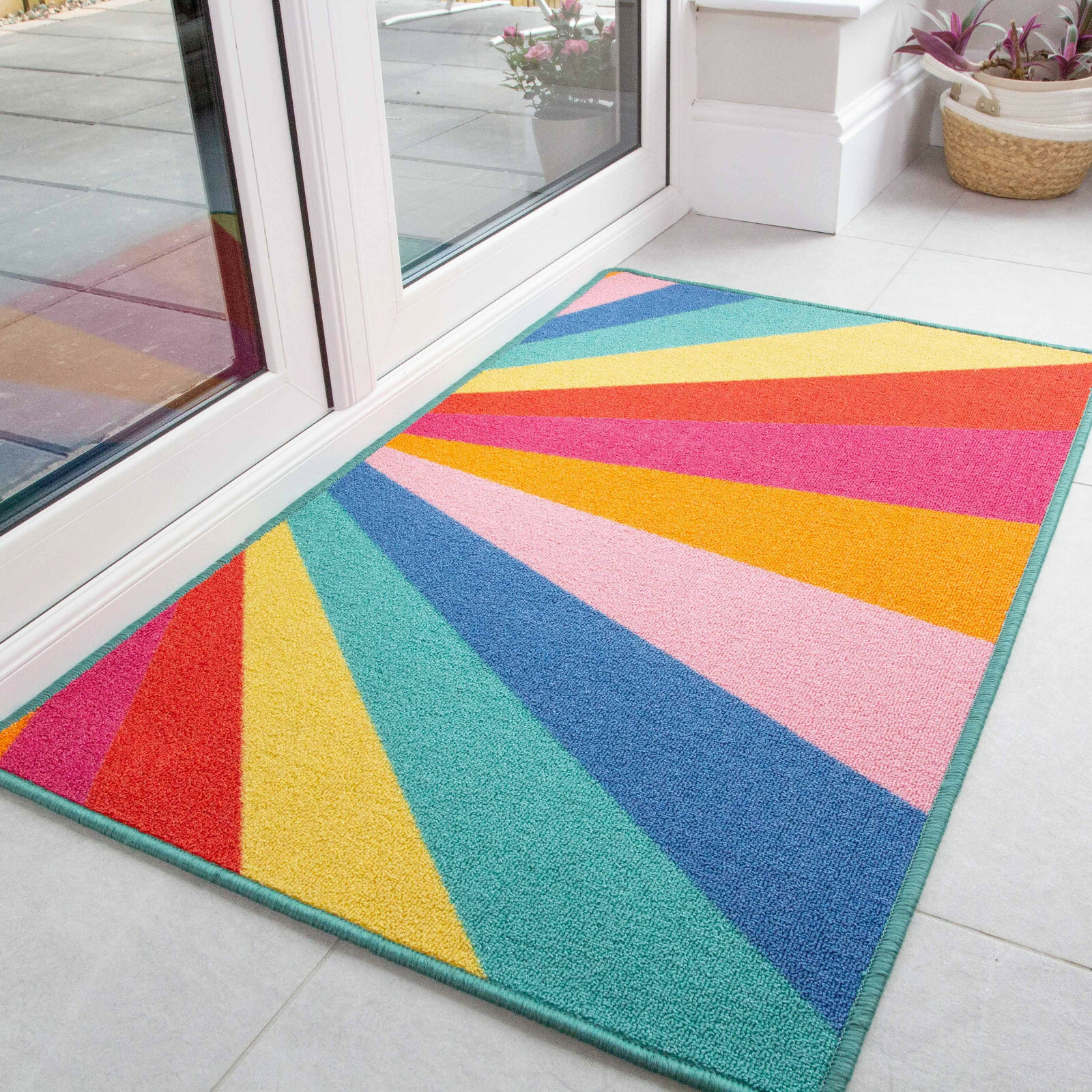 Colourful Rainbow Doormat Machine Washable Multicolour Dirt Catcher