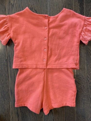 Girls Janie And Jack Orange Shorts Romper Outfit Eyelet Outfit Size 4 - Picture 5 of 5