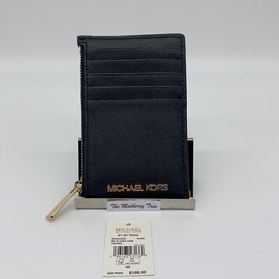 Michael Kors Jet Set Travel MD TZ Card Case Black Brown Mulberry