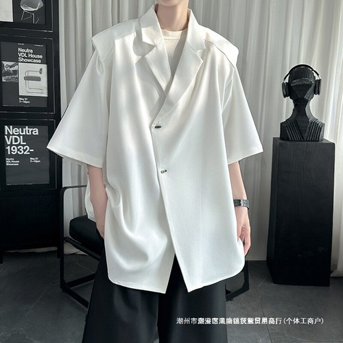 Summer Mens Half Sleeve Shirts Loose Casual Lapel Collar Short Sleeved Shirt Top
