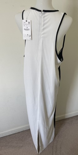 NEW Zara Sleeveless Maxi Dress Side Stripes Back Slit Size Large White Black - Foto 3 di 7