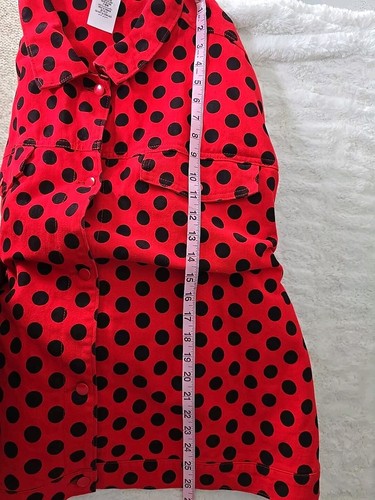 Disney Minnie Mouse Red Black Polka Dot Jean Denim Embroidered Jacket 3X - Afbeelding 7 van 10