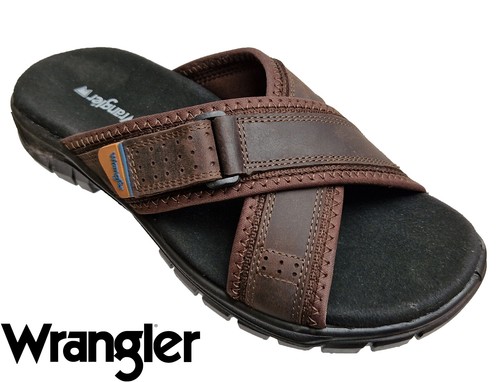 Mens Wrangler Slip On Sandals Cross Over Strap Walking Holiday Beach Cliff Brown - Picture 1 of 10