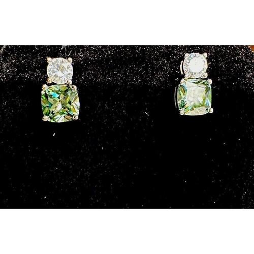 Cushion Cut 2.3ct Green Sapphire & Diamond .925 Silver Stud Earrings Lab Created - Picture 4 of 22