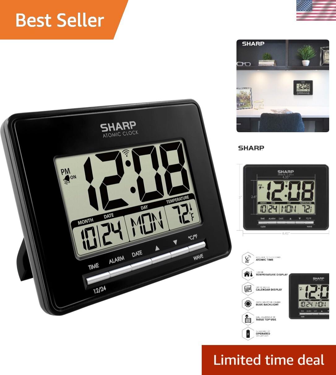 Elegant Atomic Alarm Clock with Automatic Setting for Hassle-Free Timekeeping-image