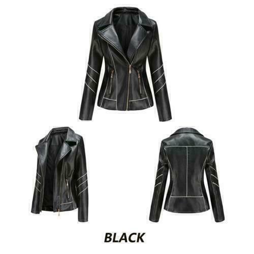 Chaqueta corta de cuero sintético para mujer Motociclista Motocicleta Abrigo ajustado Informal Prendas exteriores Cremallera - Imagen 4 de 12