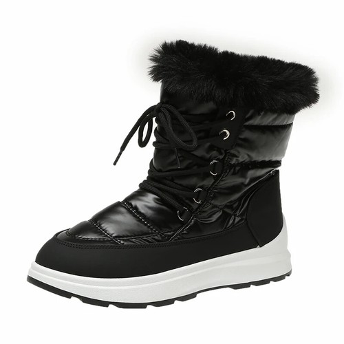 Women's Faux Fur Ankle Boots Chunky Platform Waterproof Thick Plush Boots Shoes - Foto 7 di 27