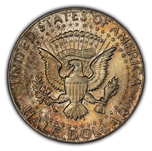 1964 50c Kennedy Half Dollar - Colorful Rainbow Pattern Toning - BU - SKU-H2535