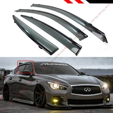 VIP JDM CLIP-ON SMOKE TINTED WINDOW VISOR W/ BLACK TRIM FOR 14-2024 INFINITI Q50