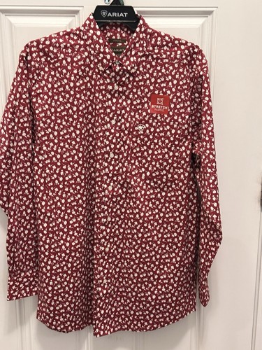 Ariat Pro Series Stretch Shirt Mens Large Tall Work Western Cowboy Spandex Red