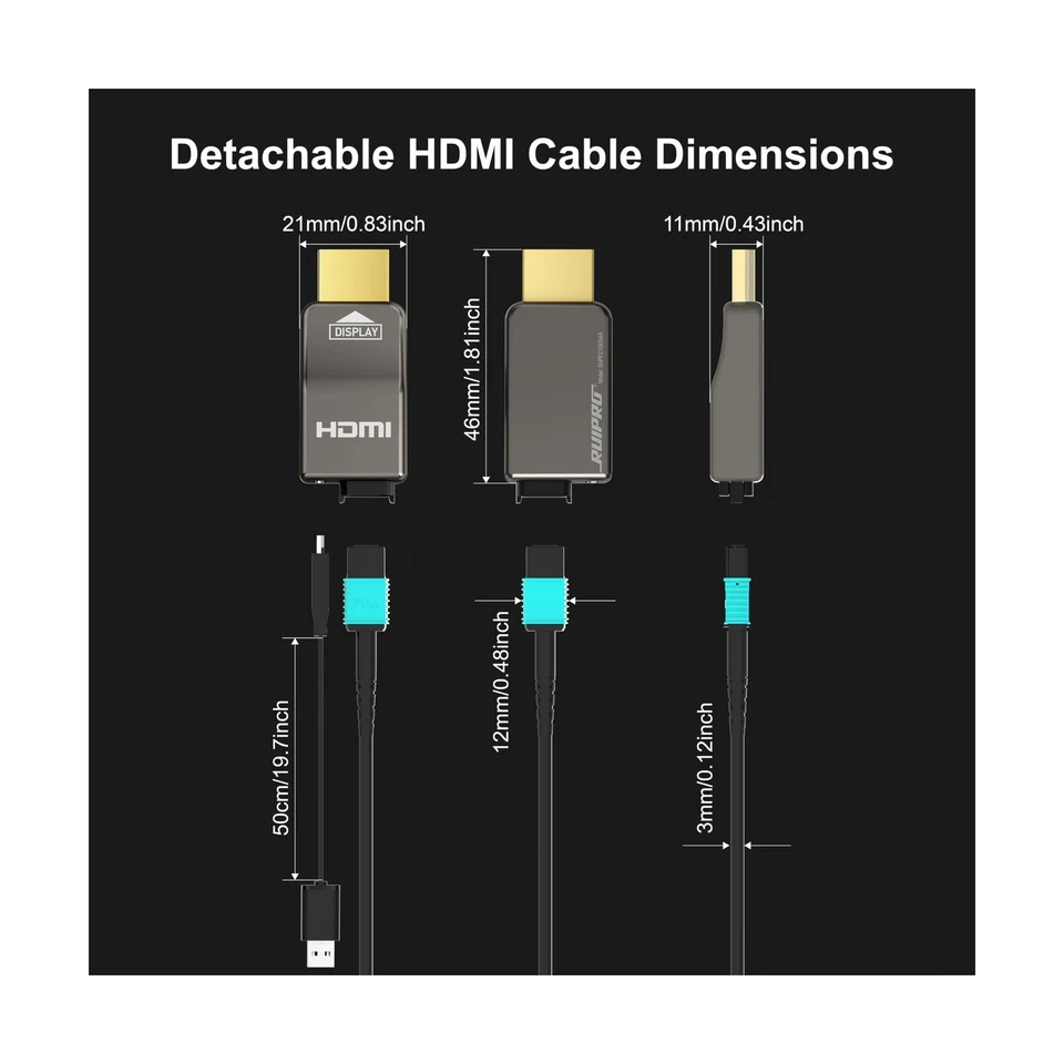8K Detachable Full Fiber Optic Armored HDMI 2.1 Cable 50FT, Ultra High Speed ... - Image 3 of 4