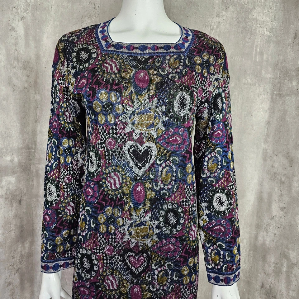 Vintage 80s Missoni Orange Label Size M Kaleidoscope Hearts Tapestry Knit Dress - Image 3 of 4