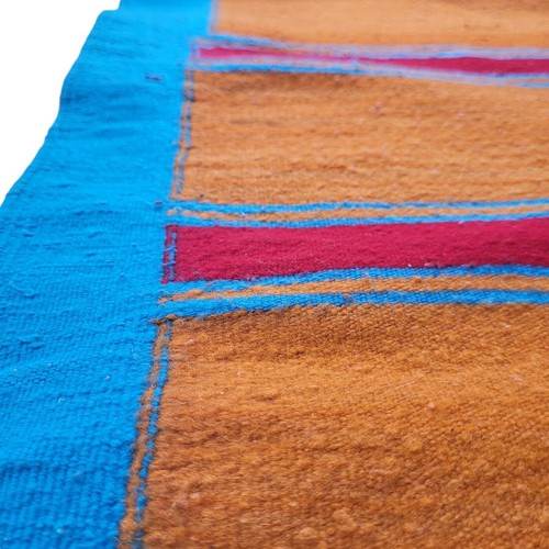 Vintage Handmade Moroccan Orange Rug Red Blue Stripes Berber Fringe Wool Carpet - Picture 17 of 24