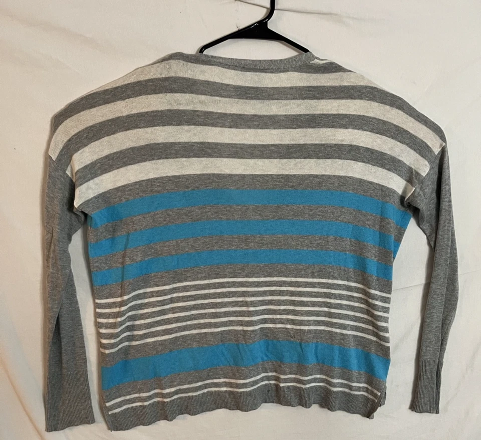 Women's C&C California Striped Cardigan Cotton Cashmere Blend XS Gray White - Image 2 of 4