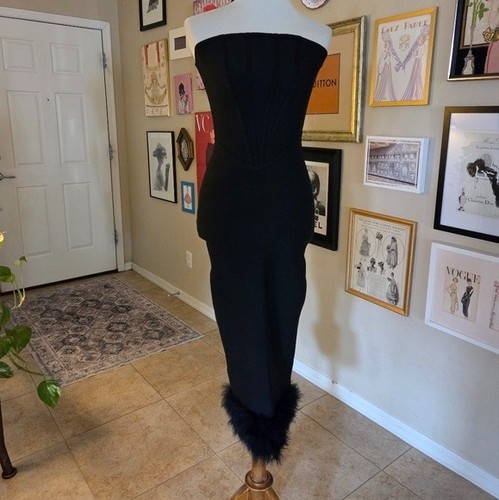 Rebdolls Ari Bandage Corset Feathered Hem Midi Bodycon Dress NEW - Picture 2 of 9