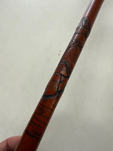 ANTIQUE CHINESE SILVER HANDLED WALKING CANE WITH CARVED BAMBOO SHAFT - Picture 15 of 20