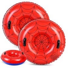 2 Pack Inflatable Snow Tube 36" Snow Sled for Kids Heavy Duty Red Spider Web