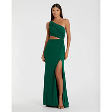 Mac Duggal NWT One Shoulder Cut Out Jersey Gown in Emerald Size 2