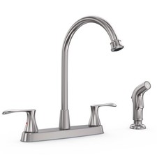 Brushed Nickel Kitchen Sink Faucet with Side Sprayer, Two Handle High Arc 4 H...