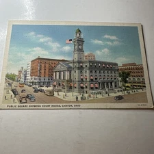Public Square Showing Court House Canton Ohio Linen Postcard