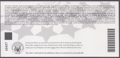 WILLIAM J. "BILL" CLINTON - TICKET SIGNED CIRCA 2004 - Picture 2 of 3