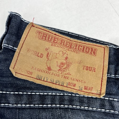 Men's Y2K True Religion Billy Super T Jeans Dark Wash Denim Actual Size 34x30 - Picture 4 of 11