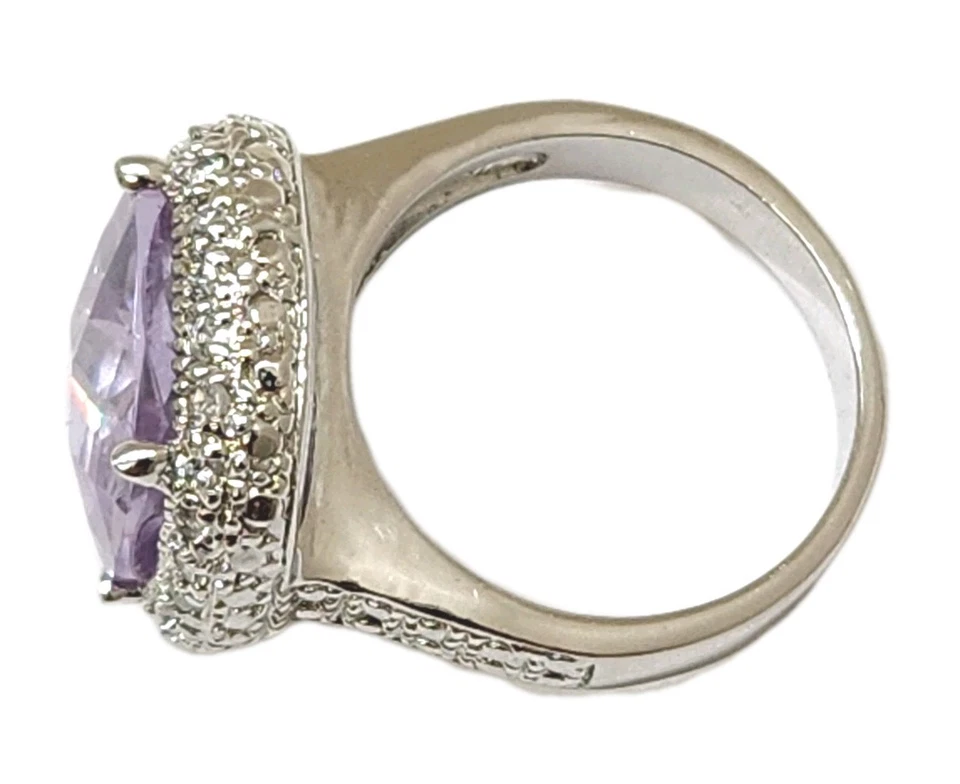NUEVO ANILLO DE CÓCTEL ORO BLANCO 18K HGE SIMULADO AMATISTA PÚRPURA CORTE COJÍN 5.5 Foto 4 de 4