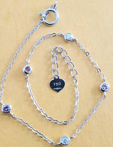 18ct Gold By The Yard Style Station Bracelet With Diamonds And Pink Sapphires - Picture 11 of 12