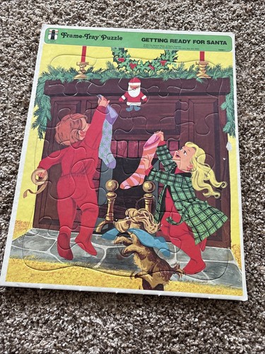 Rompecabezas 1973 marco-bandeja preparándose para Santa de colección 21 piezas Rainbow Works - Imagen 1 de 4