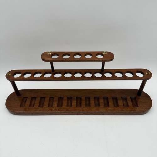 Vintage Smoking Pipe Wood Stand Holder Quality Tobacciana Rack Brass Hardware - Picture 17 of 17