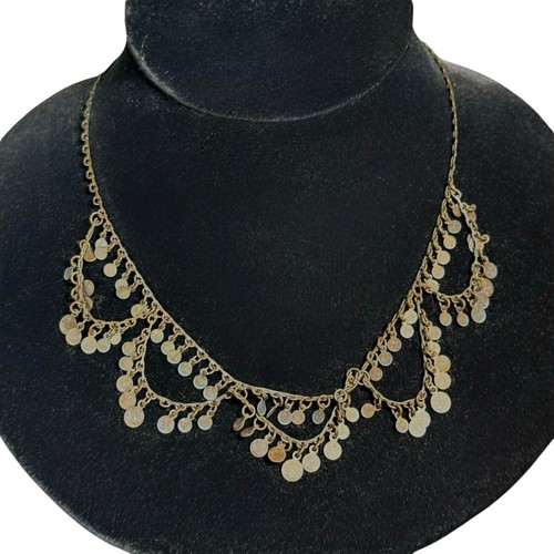 Vtg Bronze Tone Mini Coin Necklace Metallic Tiered Dainty Boho Pirate Costume