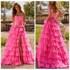 Pink ruffle corset wedding dress party dress 32-60 desired color slit bow