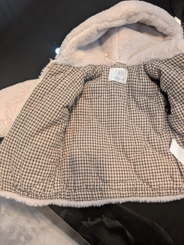 ZARA - Baby/Kleinkind Mädchen Kunstfellmantel mit Kapuze perlgrau Jacke Größe 12-18 Monate - Bild 9 von 12