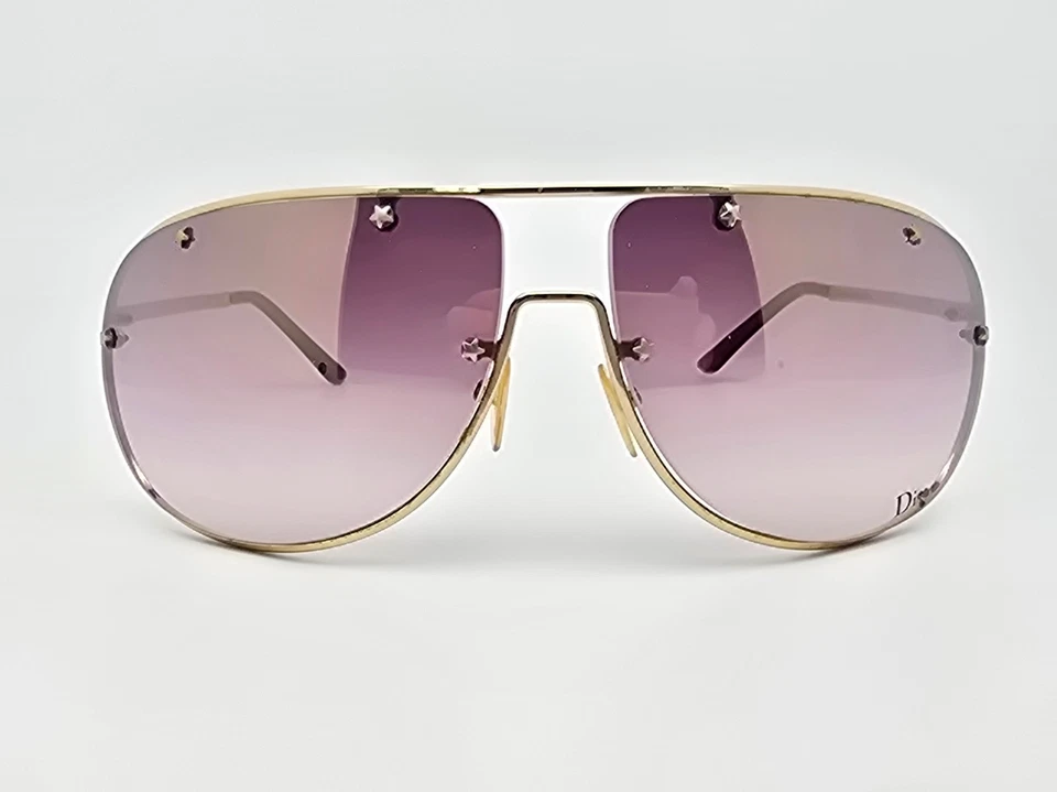 Christian Dior Diorwindshield1 Gold Frame Silver Mirror Aviator Y2K Sunglasses - Image 2 of 4