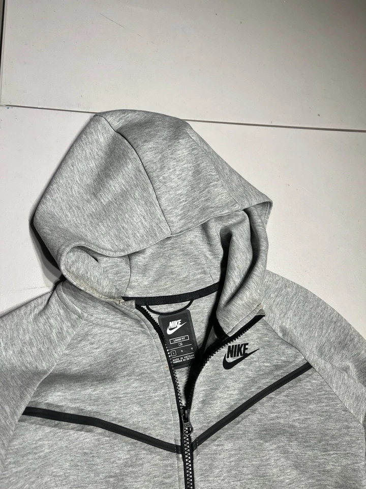 Nike Sudadera con Capucha Para Mujer Grande Suelta Gris Negro Cremallera Tec Tech Dri Fit Chaqueta Foto 3 de 4