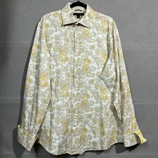 Banana Republic Shirt Mens XL 17-17.5 Yellow Paisley Print French Cuff Classic