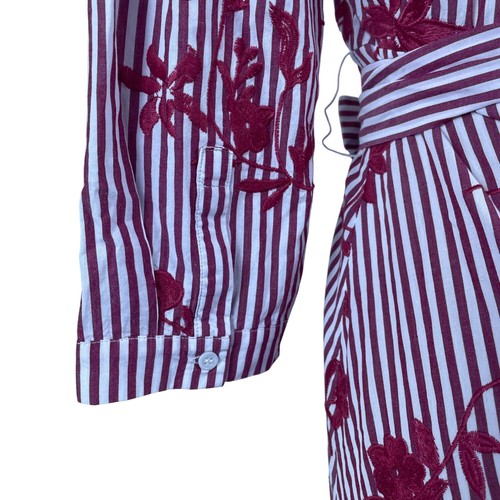 Zara Striped Floral Midi Dress Button Front Tie Waist Red & White Women Size S - Picture 6 of 9