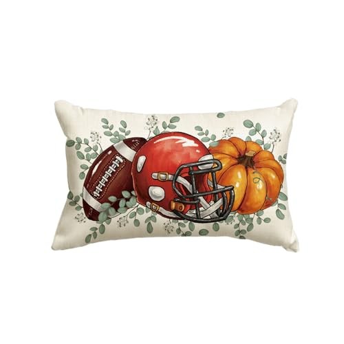 Fall Football Pumpkin Throw Pillow Cover 12x20 Inch, Seasonal Autumn Red - Picture 2 of 7