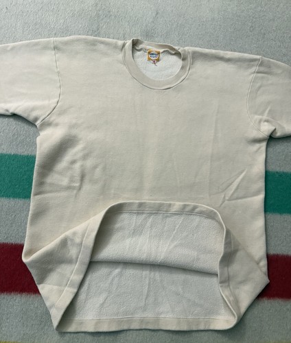 Vintage 40s 50s Made India Wool Cotton Tan Beige Short Sleeve Crewneck Small S - Picture 9 of 13