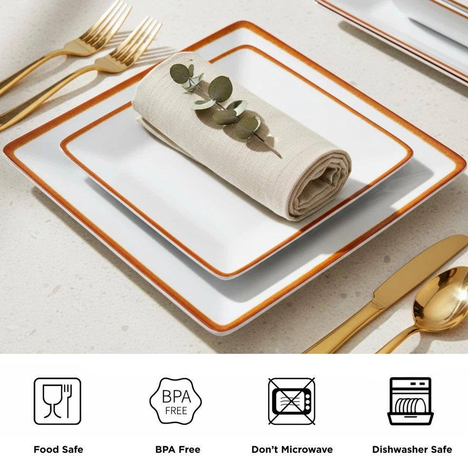 12-Piece Dinnerware Set, Melamine Dishes Set with Bowls and Plates, Non-break... - Image 2 of 4