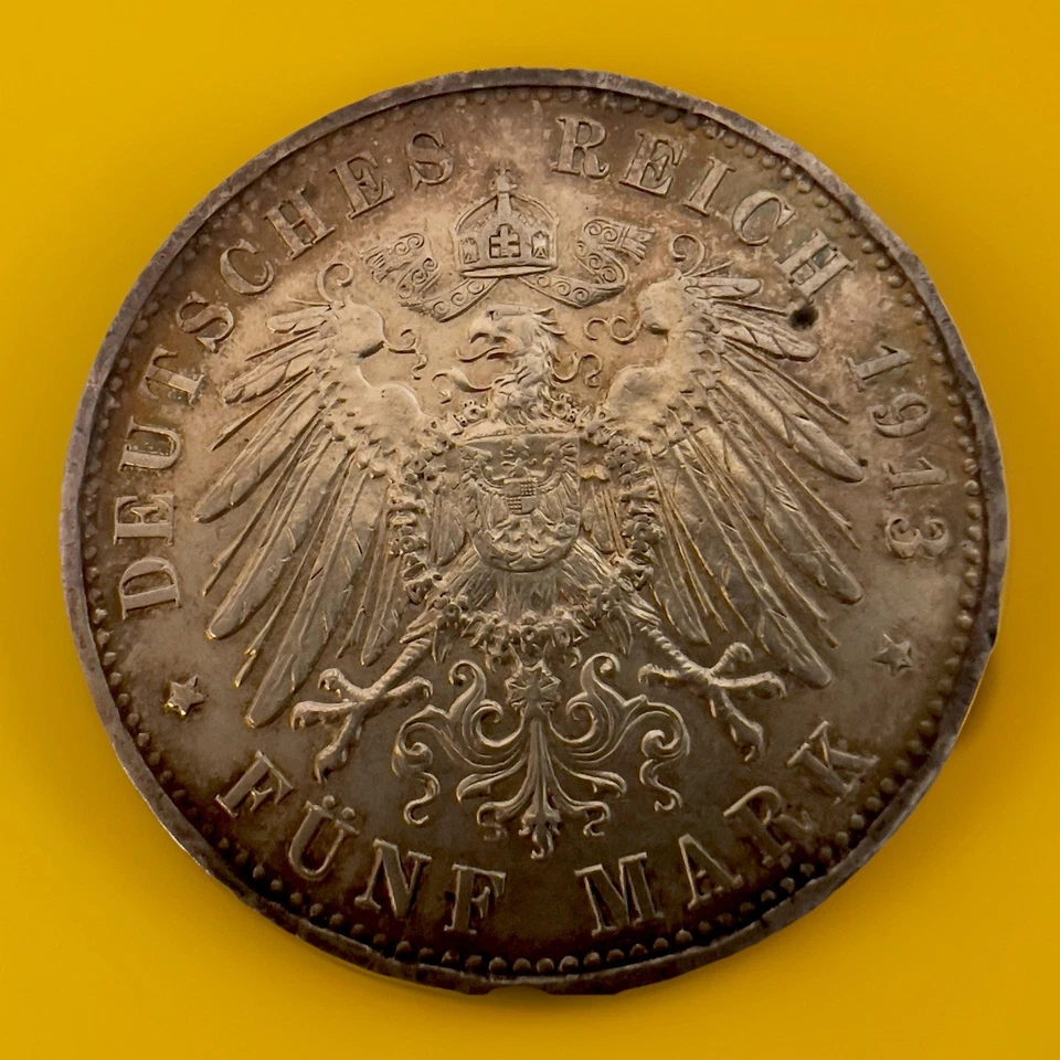 1913-A Estados Alemanes Prusia PLATA 5 marcos Foto 2 de 3