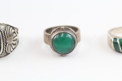 Sterling Silver Rings Chunky Stone Set Malachite Wide x 4 (30g) - Picture 4 of 6