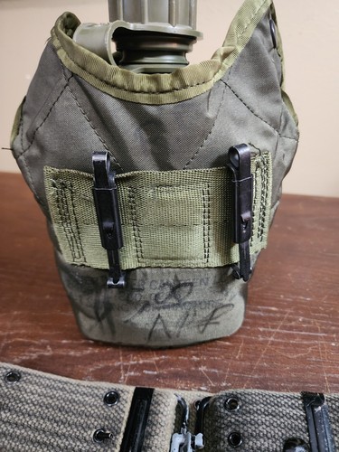 U.S. Army Green Web/Canvas Pistol Belt + Canteen Cover & Canteen - Picture 7 of 10