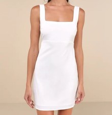 Lulus Truly the Cutest White Satin Square Neck Dress Small